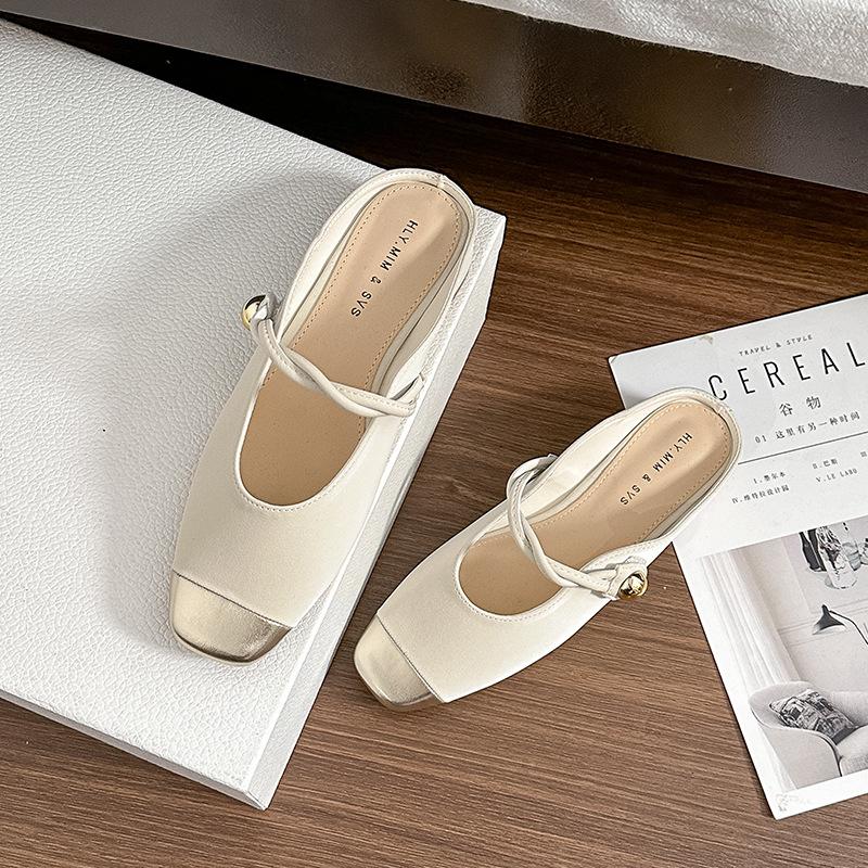 

G3760-37 Французские баотоу полушлепанцы женские лето 2025 новинка весна и осень ленивые полуподдержка одна педаль мюли 40 абрикосовый