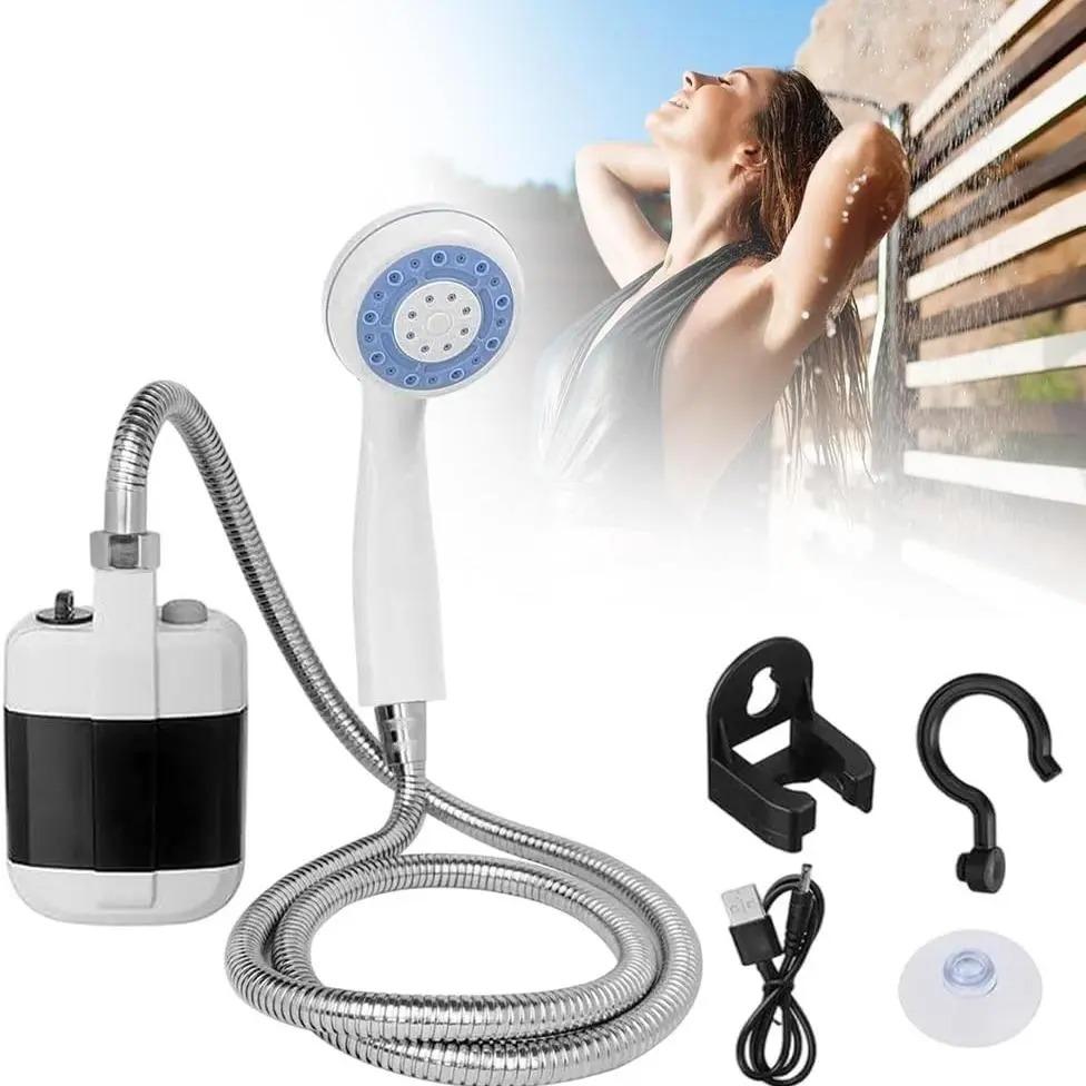

Portable Camping Shower, Camping Shower Rechargeable Shower Head, Outdoor Showerhead Pump Kit for Beach Swimming Hiking, Camping Essentials 1pcs білий