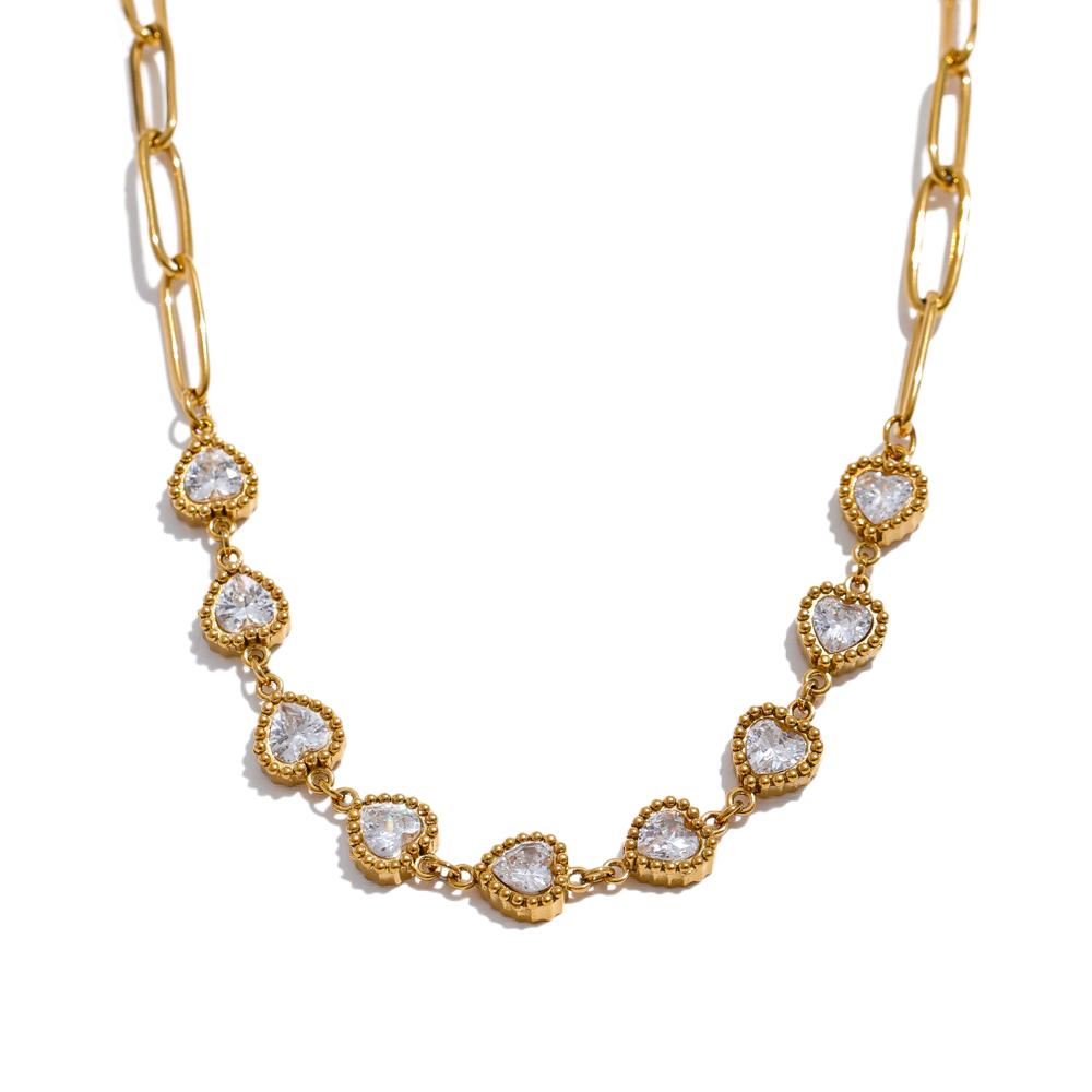

Yhpup Fashion Colorful Shiny Cubic Zirconia Heart Chain Collar Necklace High-Grade Waterproof Delicate Femme Jewelry Gift New