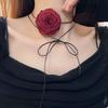 Vintage Red Rose Flower Choker Necklaces for Women Elegant Black Leather Rope Bowknot Adjustable Necklace Y2K Aesthetic Jewelry
