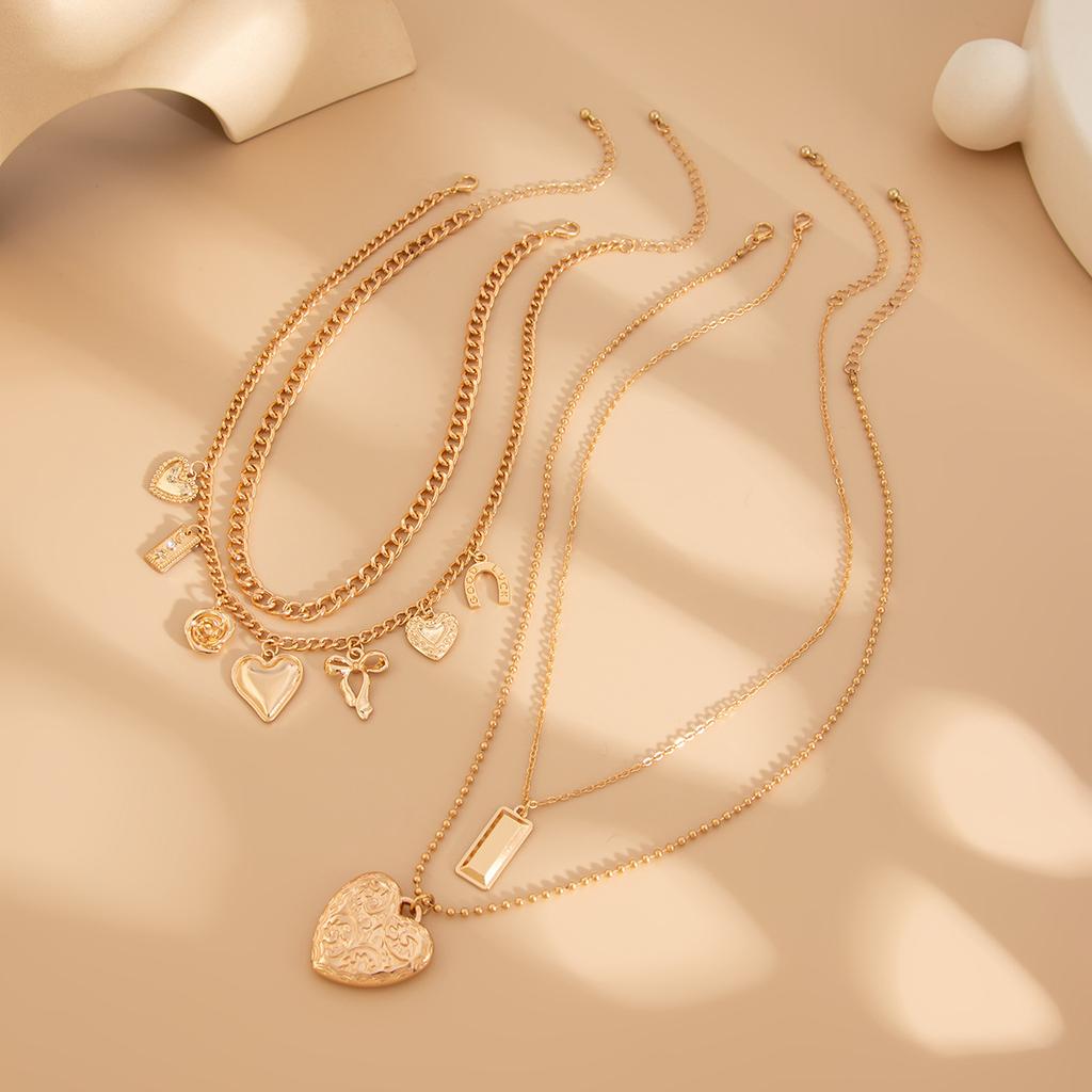 3pcs/set Cross Heart Pendant Necklace Herringbone Snake Chain Choker Accessories