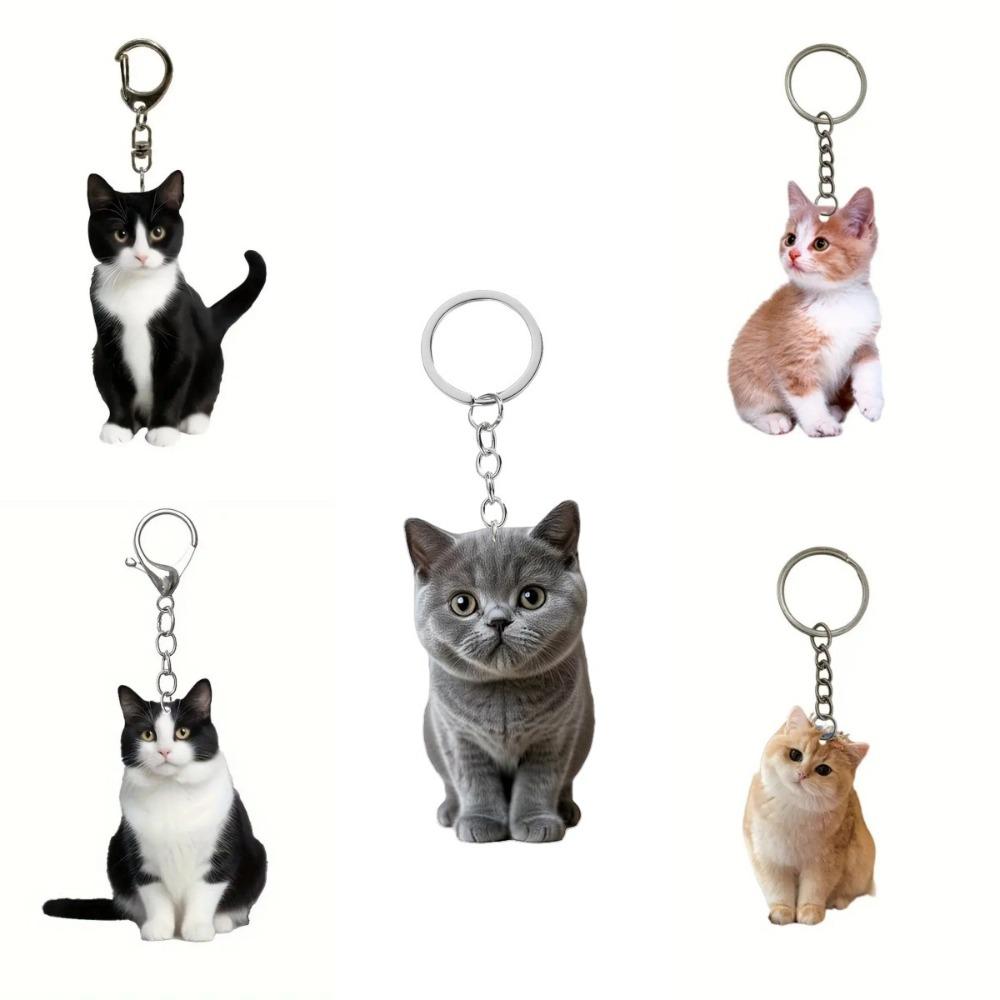 Lovely Cat Keychains Flat 2D Acrylic Pendant Children Funny Keychains Girl's Schoolbag Ornament