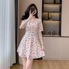 Petite Women's Summer 2026 Floral Chiffon Dress - Waist-Cinching, Heat-Resistant, Soft Korean Style Skirt