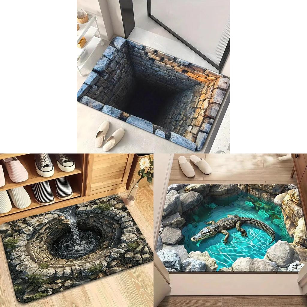 3d Visual Door Mat With Crystal Velvet Fabric For Home Entrance Decor