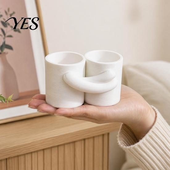 Vaso per Cactus Abbraccio Design Fioriera, Texture Bianca Opaca Stampato 3D Doppia Vasca Atmosfera Rilassante Fioriera, Stile Nordico Piccola Pianta Verde per