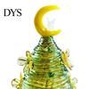 Glass Figurine for Office Glazed Christmas Tree with Star Moon Decor, Rotating Holiday Display Prop Wire Wrapped Desk Mini Tabletop Ornament,