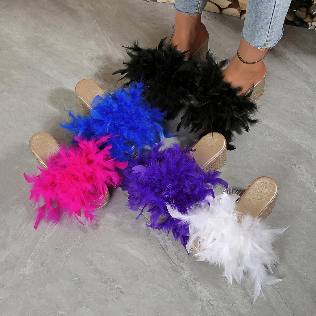 2025 Summer New Faux Fur Slippers Women Indoor Plush Fluffy Casual House Shoes Luxury Female Furry Flats Slippers Women