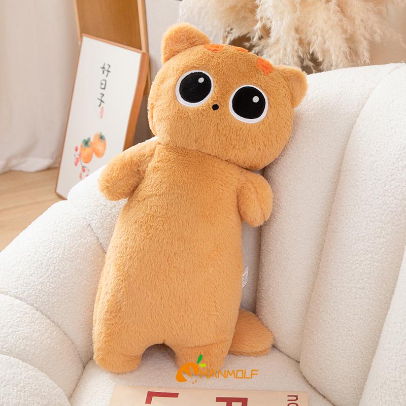 40/55/65cm Kawaii Cat Long Pillow Cartoon Animal Stuffed Doll Plush Toy Black Grey Brown Siamese Cats Sleeping Hug Plushie Gift