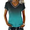 Camiseta Casual de Mujer con Cuello en V y Manga Corta, Jersey con Estampado Degradado, Tejido Ligero y Suave, Ajuste Cómodo