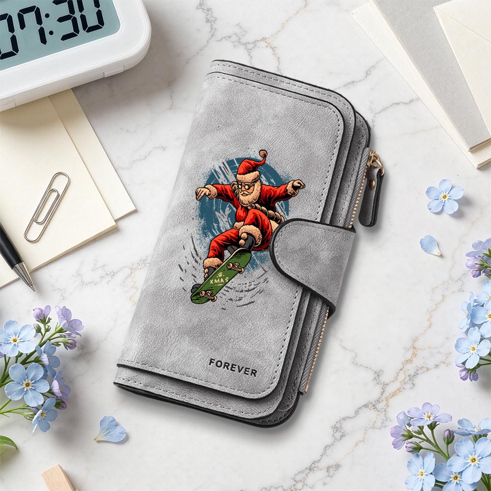Cool Skate Santa Print Long Wallet Fashion Multipurpose Card Holder Portable Purse