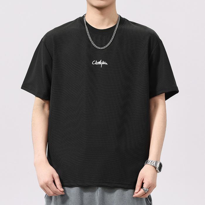 

Летняя тонкая летняя американская базовая простая футболка с коротким рукавом для мужчин, футболка с круглым вырезом для короткого рукава 4XL чёрный