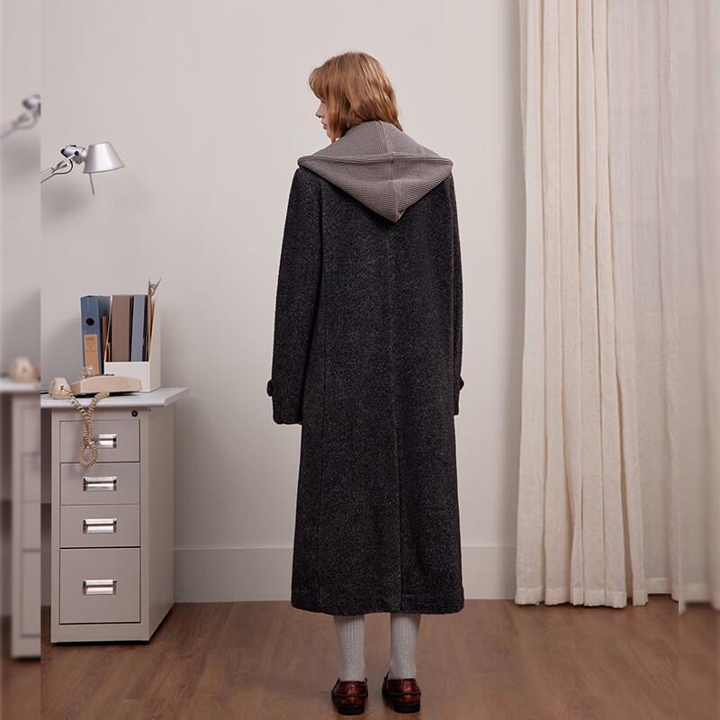 unifree Faux Two-Piece Wool Coat with Knitted Hood