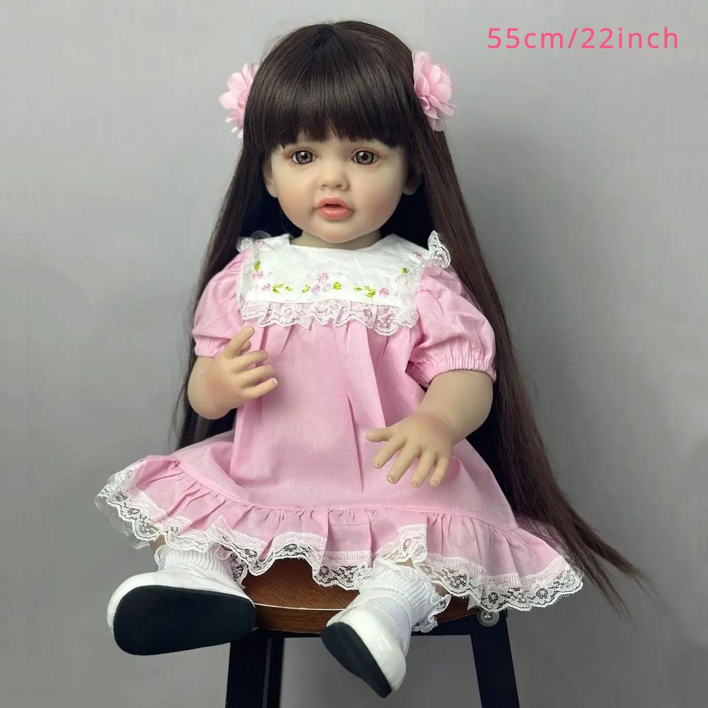 BZDOLL 55 CM Full Soft Vinyl Reborn Baby Girl Doll Lifelike 22 Inch Realistic Princess Toddler Newborn Bebe Art Christmas Gift for Child