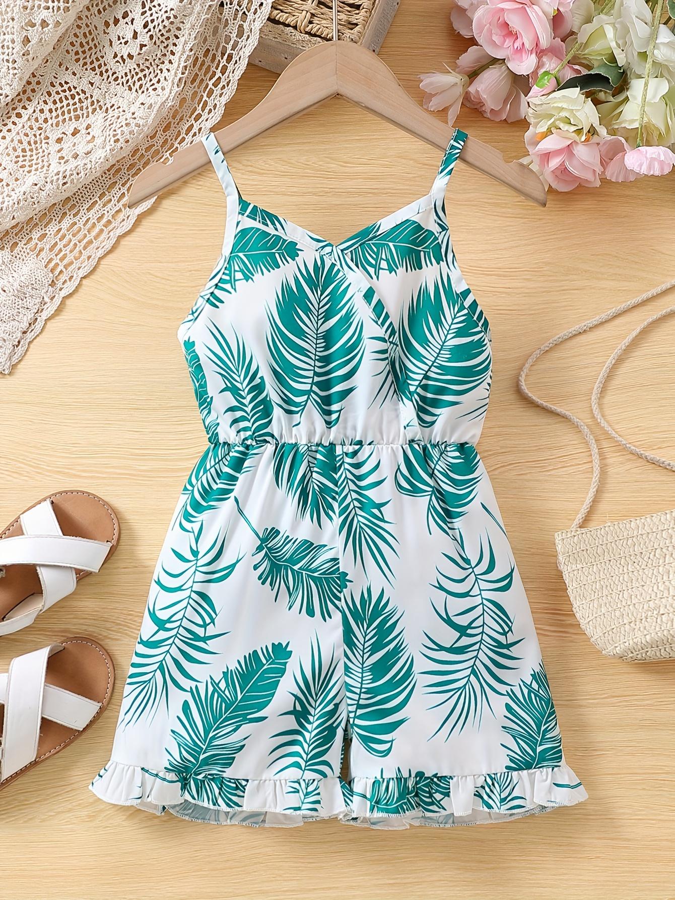 Girls  Beach Style Swimsuit One-Piece Shorts for Little Girls with Waist-Hugging Design Fashionable Girls  Clothing 2-3Y зелёный