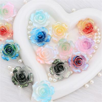 Beautiful 37mm Glow In The-dark Rose Large Flower Rhinestone Trim Resin Flat Back Diy Hairpin Jewelry Making Accessories2pcs/lot