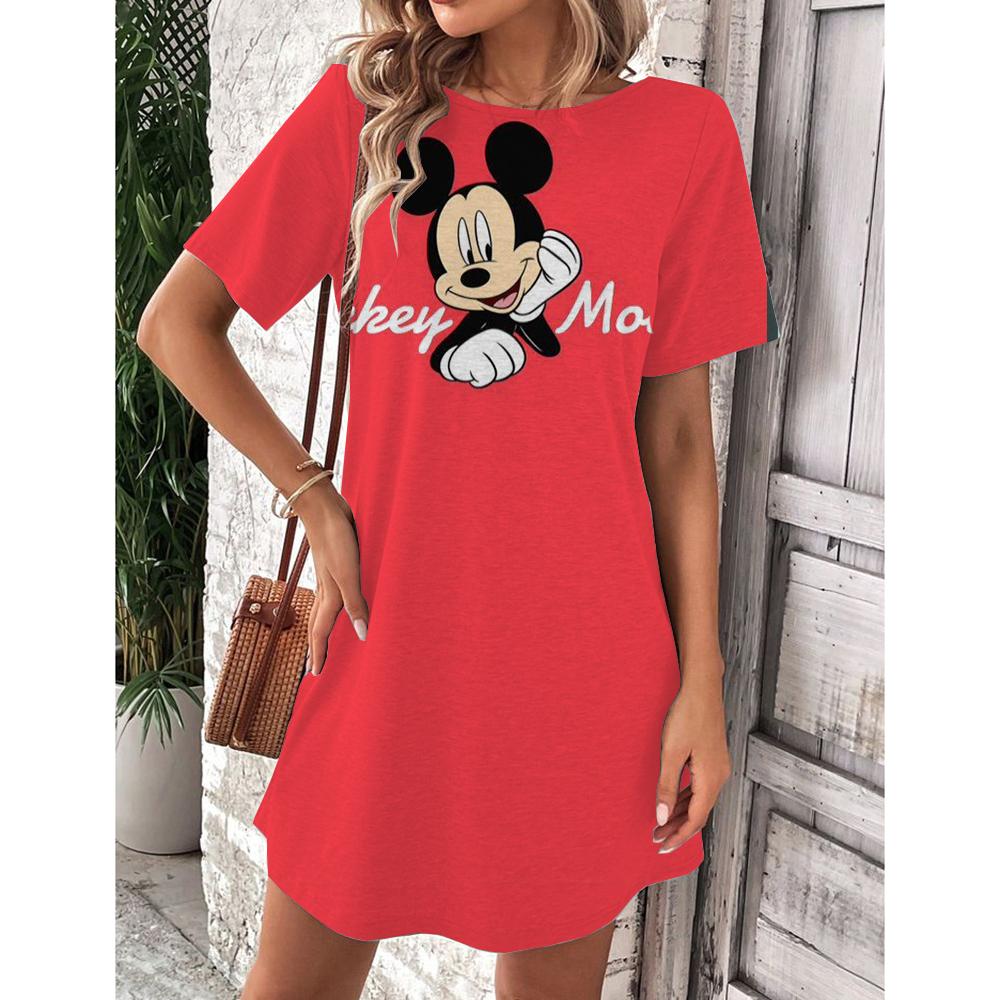 Abito estivo da donna Disney Topolino Primavera Scollo a O Manica Corta Vita Larga Abito con Volant