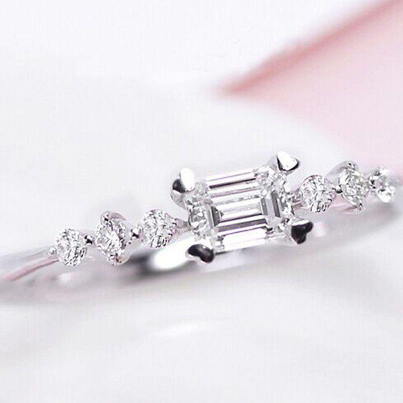 Exquisite Silver Plated Natural Gemstones Square White Sapphire Wedding Birthstone Ring For Timeless Elegance