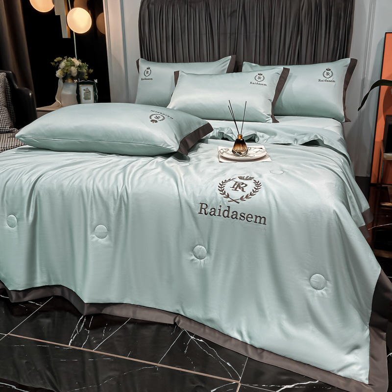 European Style Washed Summer Ice Silk Air Conditioning Quilt Cool Silk Thin Comforter Adult Kids Bed Sheet Pillowcases Bedspread