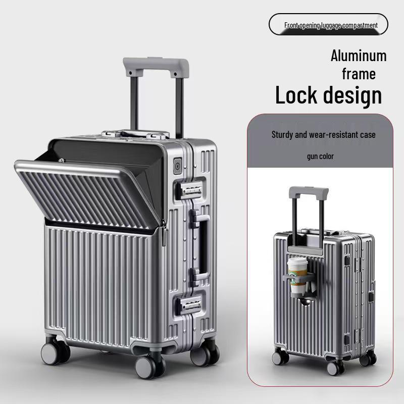Front-Opening Drop-Resistant Aluminum Frame Suitcase, 20" & 24" Sizes, for Men & Women Travel