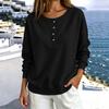 Women's Button Front Neck Pullover Sweatshirt Long Sleeve Color