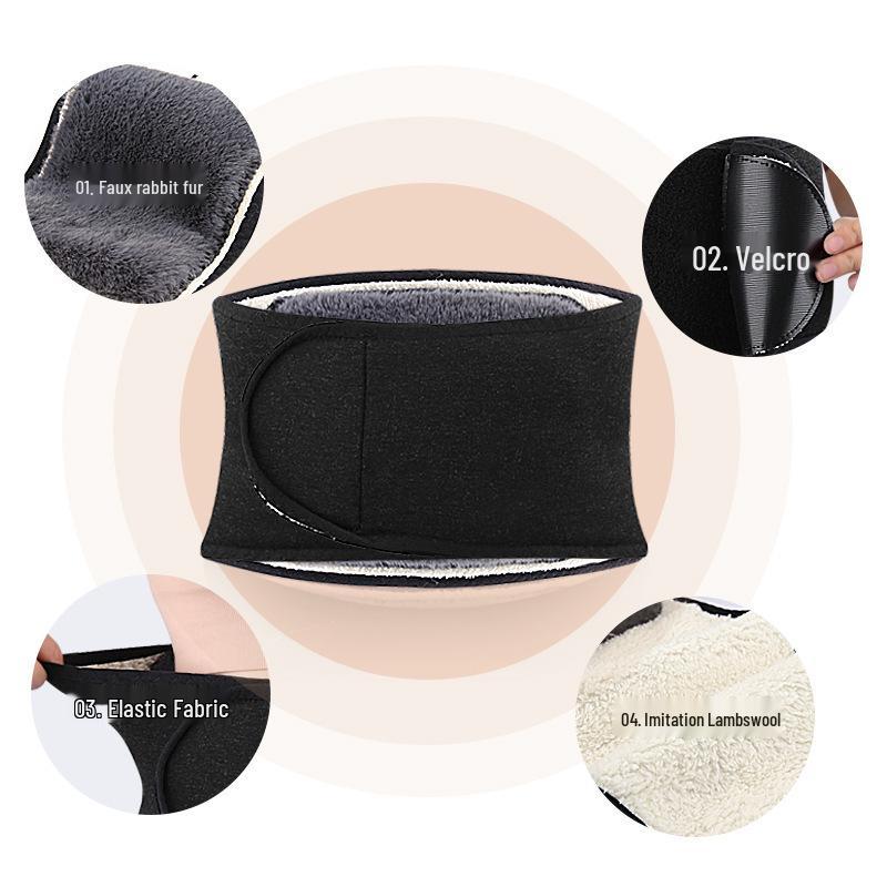 Velcro Adjustable Faux Lambswool & Rabbit Fur Lumbar Support Belt - Enhanced Warmth & Comfort