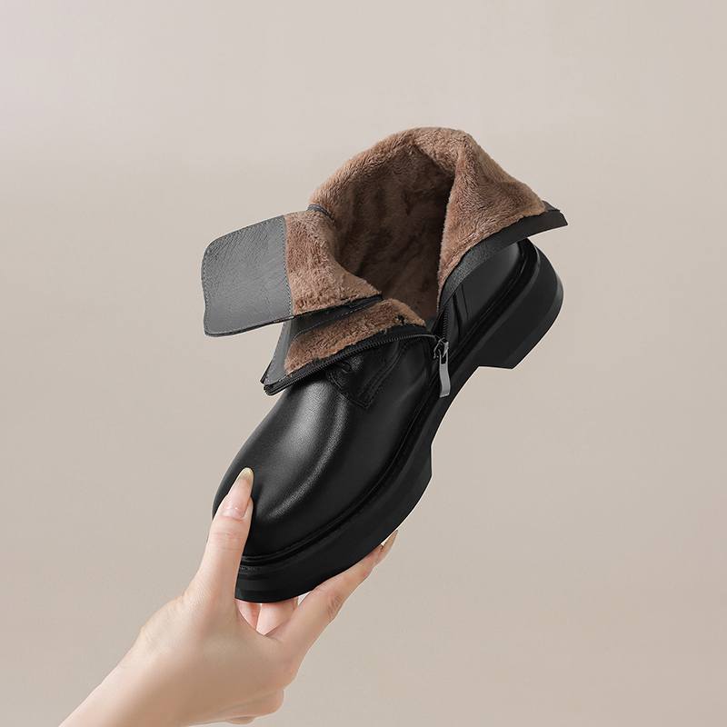 Krazing Pot Cow Skin Natural Fur Autumn Winter Shoes Thick Heels Western Boots Round Toe Keep Warm Lace Up Ankle Boots