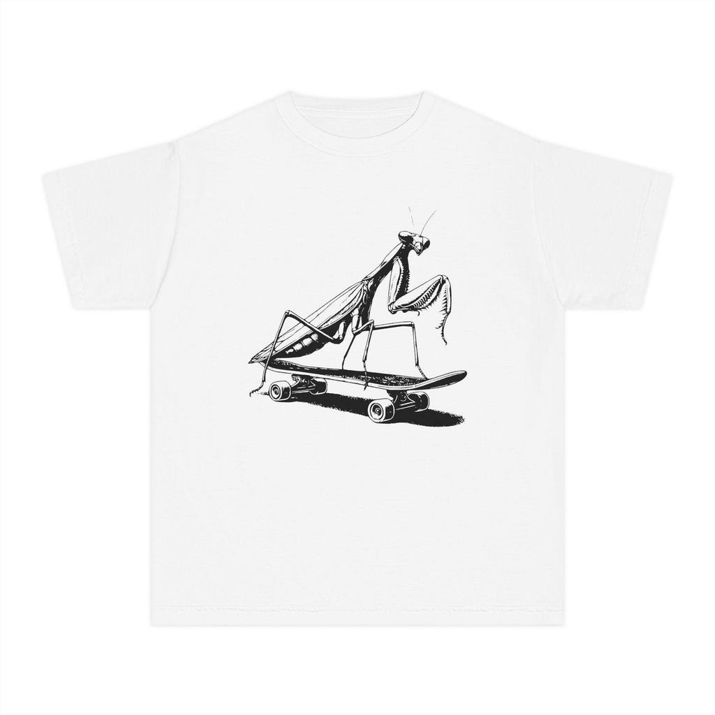 Skateboarding Praying Mantis Graphic Tee, Kids Streetwear
