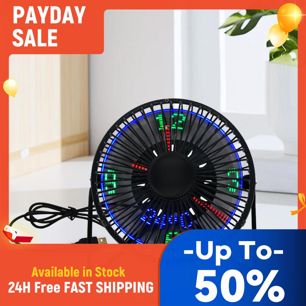 Mini USB LED Clock Fan with Real Time Clock Temperature Display 360 Rotation Portable Mobile USB Fan Low Noise LED USB Clock Fan
