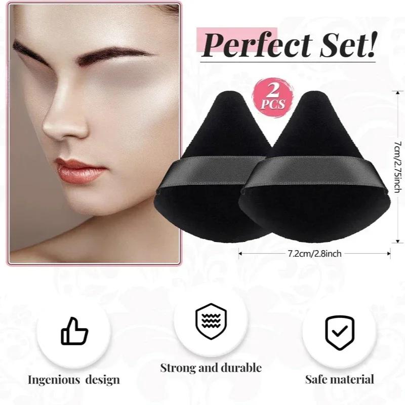 2 Pcs PowderPuff Makeup PuffTriangle Soft PowderSponge ReusableTriangleSponges with Strap for Cosmetic Foundation Wet Dry Makeup