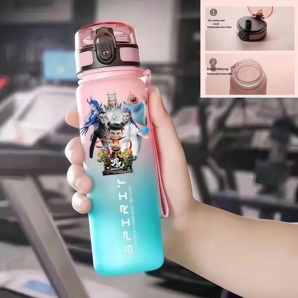 Nezha Student Water Bottle: Portable, Food-Grade Plastic for Direct Drinking, Unisex School Cup