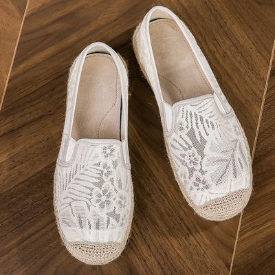 Large Size Single Shoe Women's 2026 Summer New Lace Mesh Hollowed Out Women's Flat Bottomed Fisherman's Shoes Flat Shoes Women