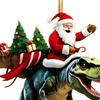 Christmas Pendant Santa Claus On Dinosaur Ornament 2D Flat Acrylic Hanging Decoration for Christmas Tree Mantel Decor
