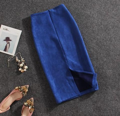 Women's High Waist Midi Pencil Skirt No Stretch Suede Solid Color Back Split Bodycon Career Wrap Skirt