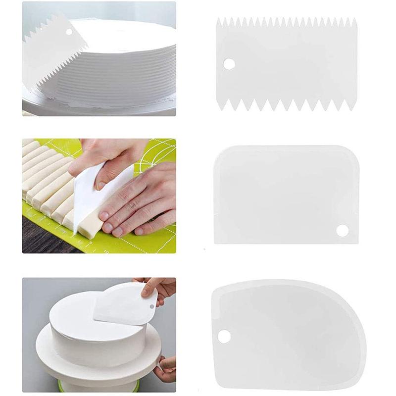 Set of 3 Plastic Cake Scrapers Set of 2 Silicone Bowl Scraper Dough Cutter Icing Smoother Tools Cake Decorating Supplies    0098