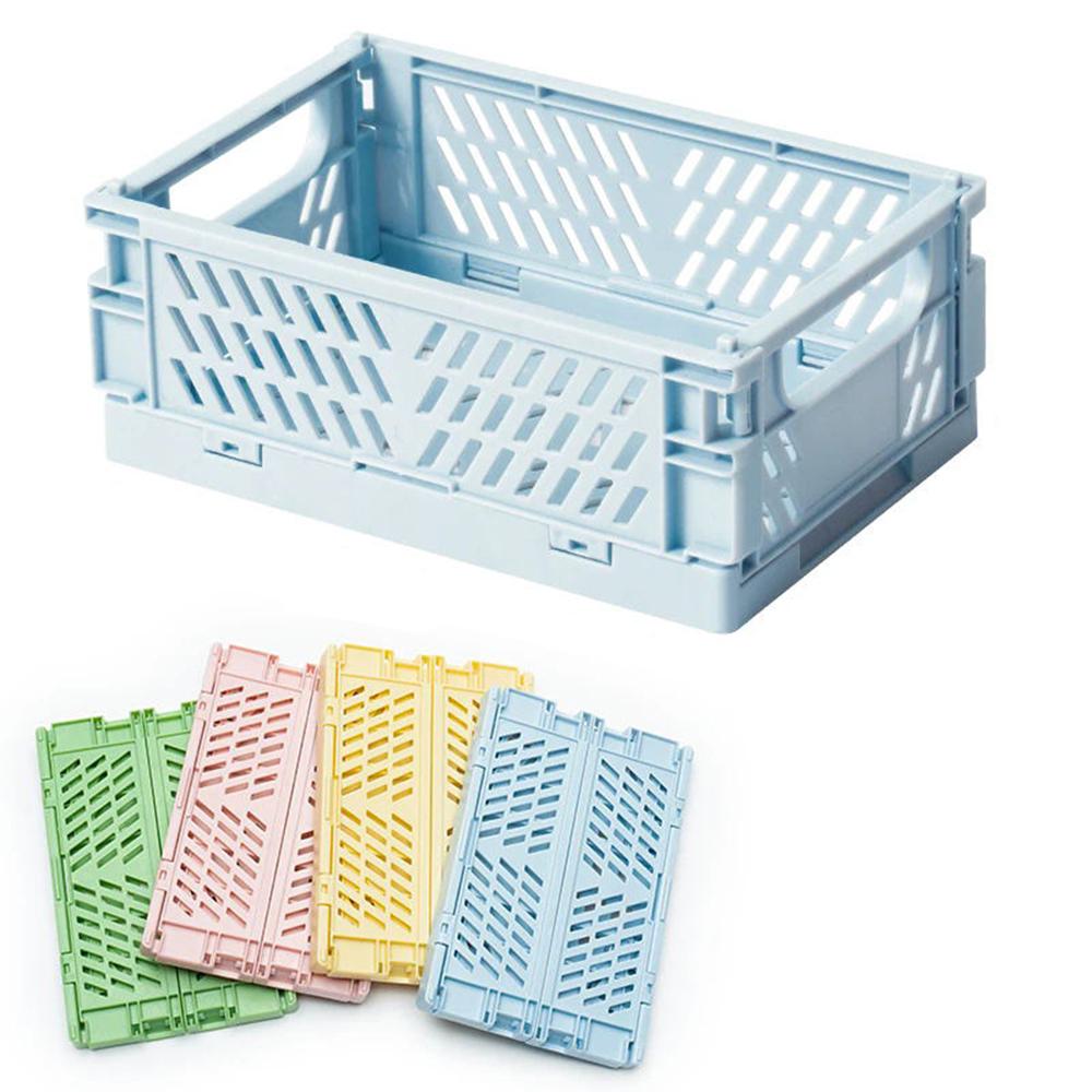 

4 шт. Мини складной пластиковый ящик для хранения для организации рабочего стола студента, лента для ручного счета, размещение канцелярских принадлежностей, складная корзина