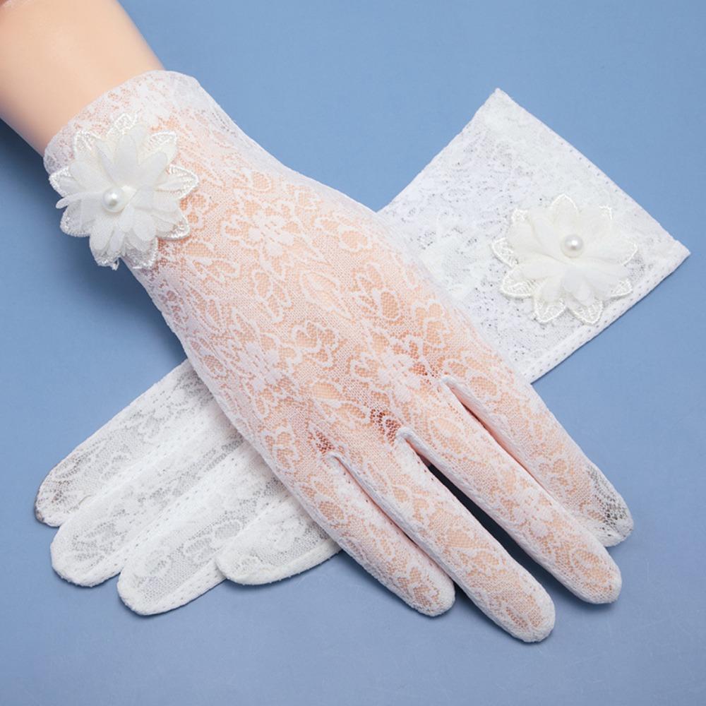 Lace Anti Ultraviolet Gloves Full-finger Design Summer Sunscreen Gloves  Electric Car Driving белый