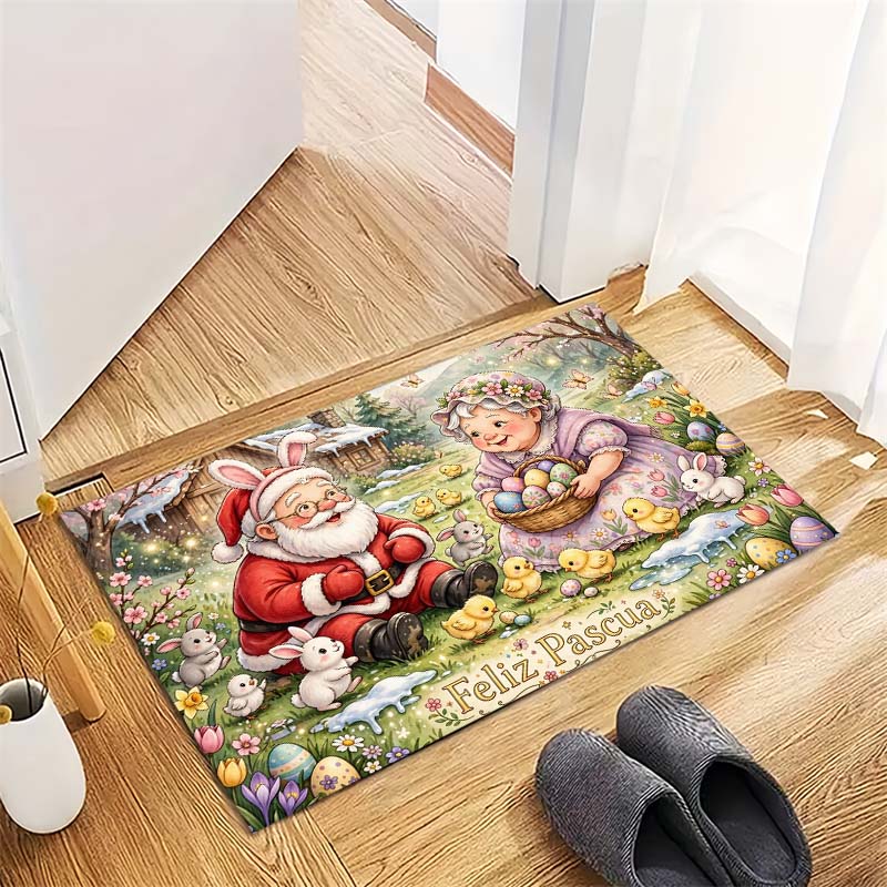 Easter Holiday Cartoon Print Area Rug Non‑Slip Floor Mat Festive Living Room Bedroom Decor