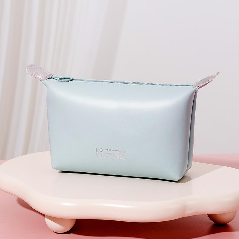PU Waterproof Large Capacity Travel Makeup Bag - Simple, Fashionable, Portable Toiletry Organizer in Solid Colors