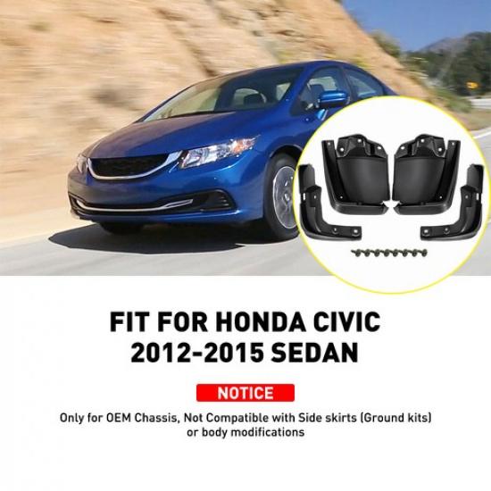 4x For Flaps 2012 2013 2014 2015 Honda Civic Black Front Rear Splash Mud Guards