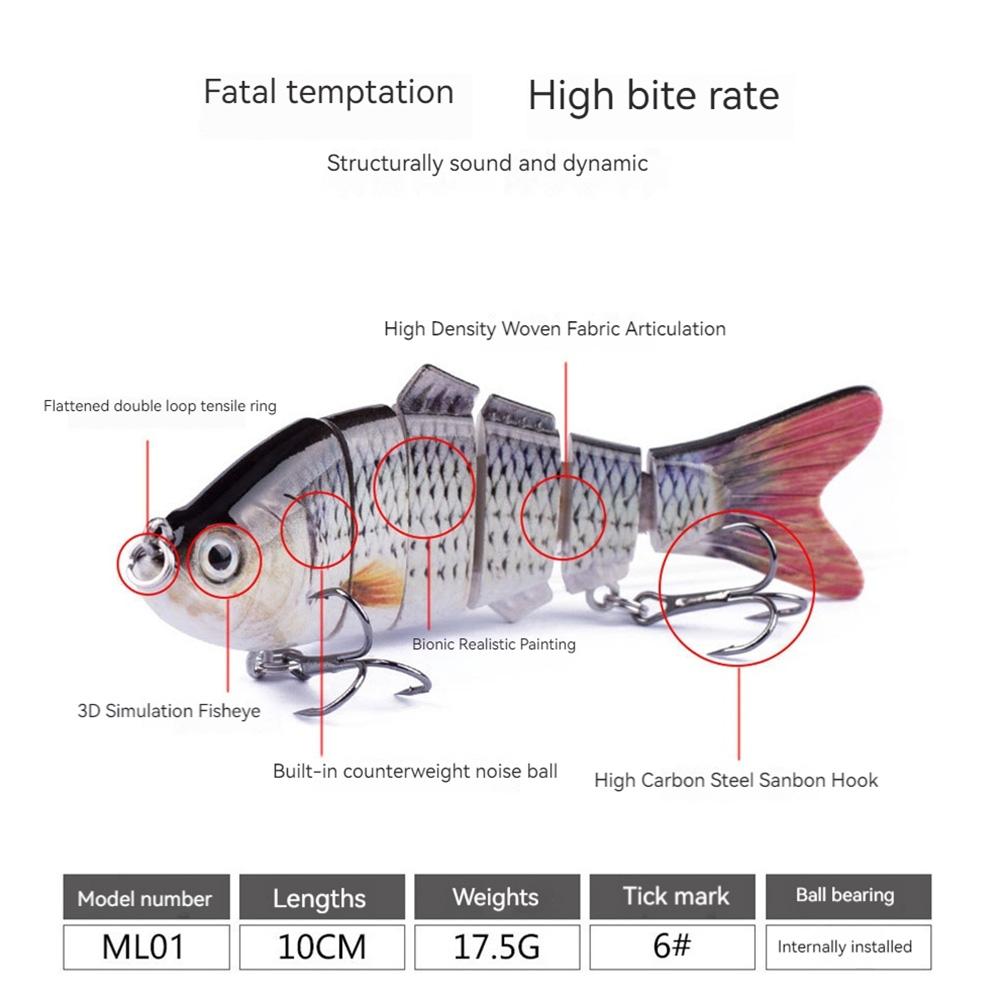 10cm/16.5g Bionic Fishing Lures with Treble Hooks Multi Jointed Slow Sinking Fish Bait Wobblers Vibration Spoon Crankbaits