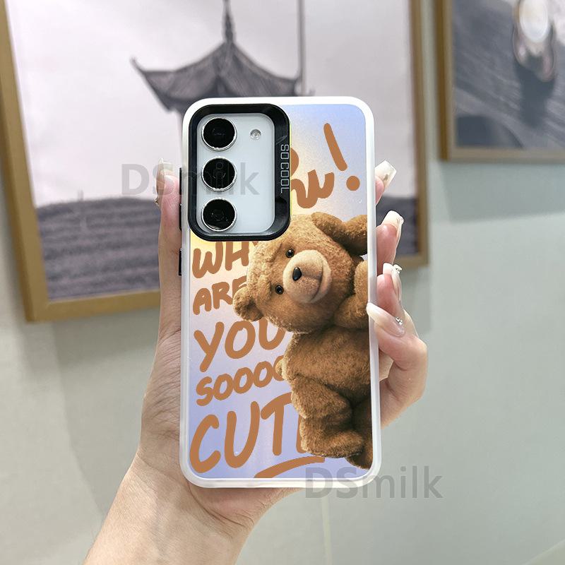 

Чехол для мобильного телефона Samsung S24Plus с красочным лазерным дизайном — совместим с S23/S22/S21 — с рисунком белого цвета Aurora и милым мишкой TD. Samsung S21 Plus