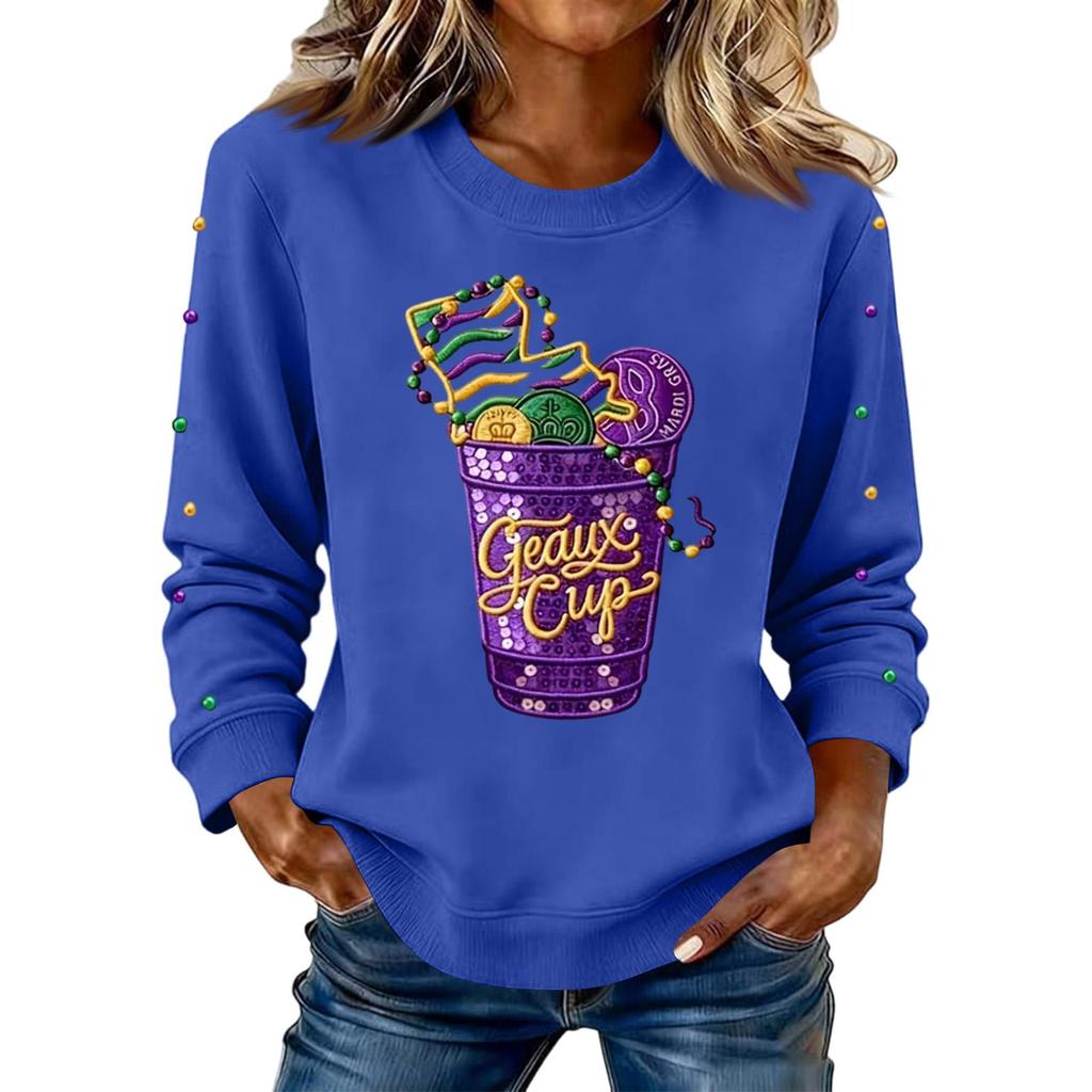 Women's Fashion Printed Long Sleeve Loose Round Neck Sweatshirt Top