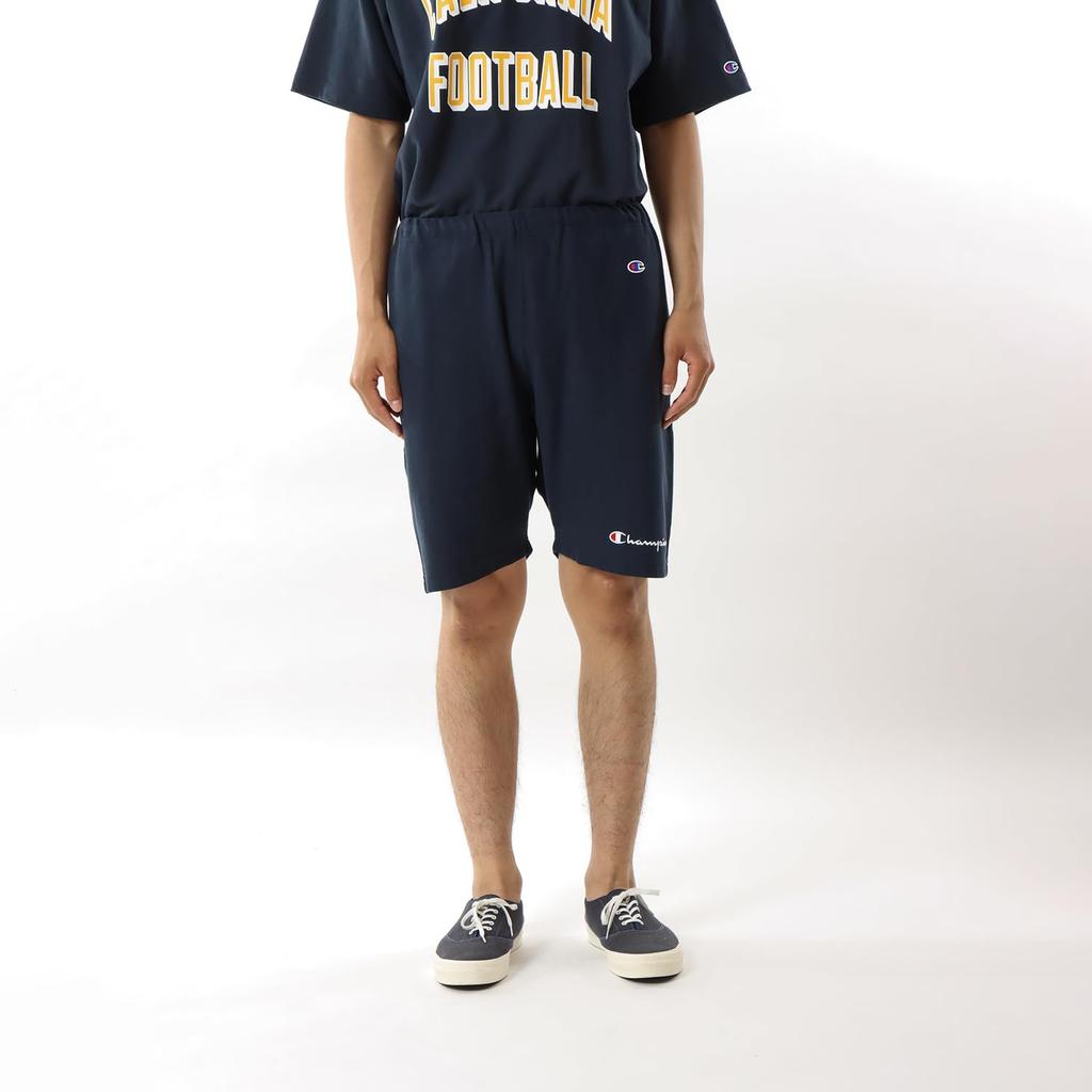 Champion Script Reverse REVERS L Shorts, 100% Cotton, 9.4oz, Embroidered, Ribbed, Logo, Weave(R) Shorts, WEAVE(R) C3-P507, Men's, Navy,