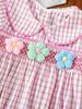 Sweet Korean Style Baby Bubble Romper, Pink White Plaid with Colorful Flowers, Newborn Summer Outfit