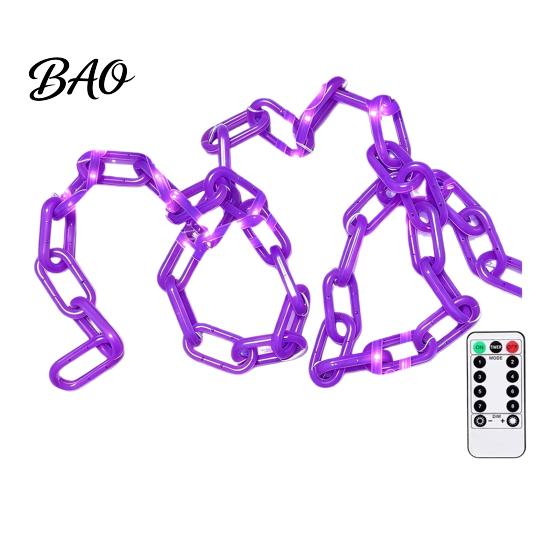 Festive Porch Tree Ornament Halloween Chain Lights, Waterproof Bright Orange/Purple LED Lighting, Plastic Unique Holiday Decoration Link Lights