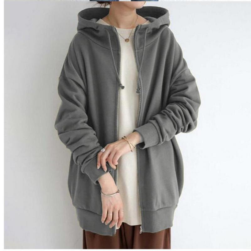 Autumn and Winter New Personality Street Zipper Hooded Long Plus Velvet Sweater
