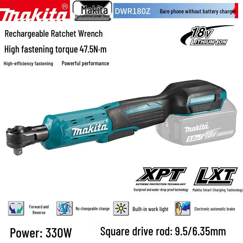 Makita DWR180 Аккумуляторная угловая трещоточная гайковерт 18В 90 градусов Вилка CN (адаптер в комплекте)