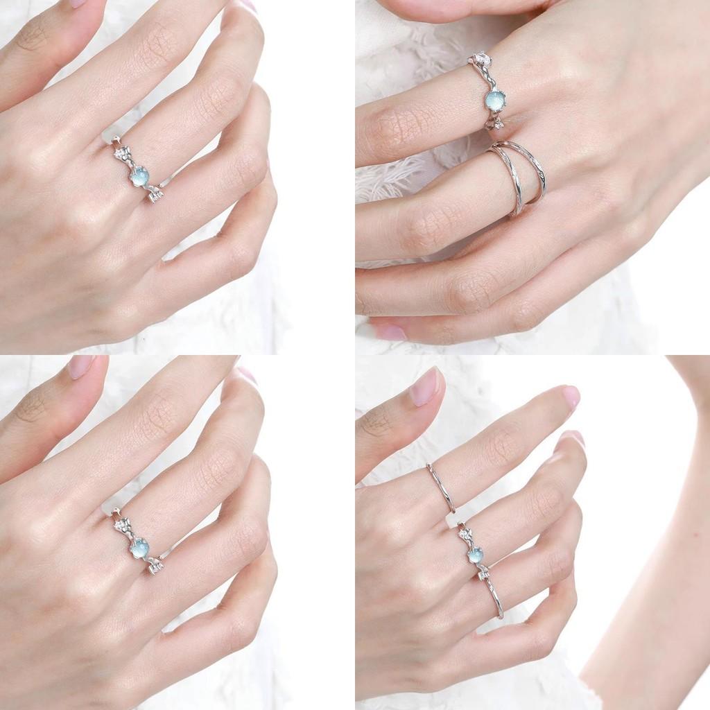 Impressive Adjustable Blue Ring For Women With Elegant Cold Style And Sparkling Accents