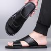 Fashion Solid Color Fashion Casual Leather Slippers for Men Summer New Designer Shoes Male Big Size Driving Roman Slippers Man
