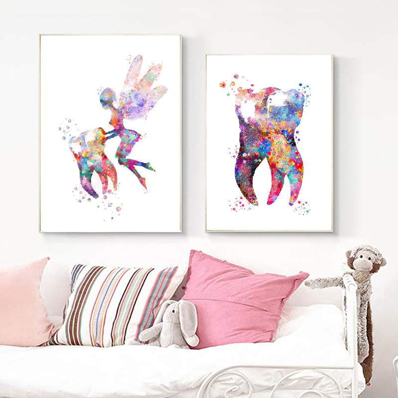Hygienist Dental Art Tooth Fairy Clinic Watercolor Teeth Canvas Print Wall Pictures Decor Canvas Painting Wall Art Poster Dental